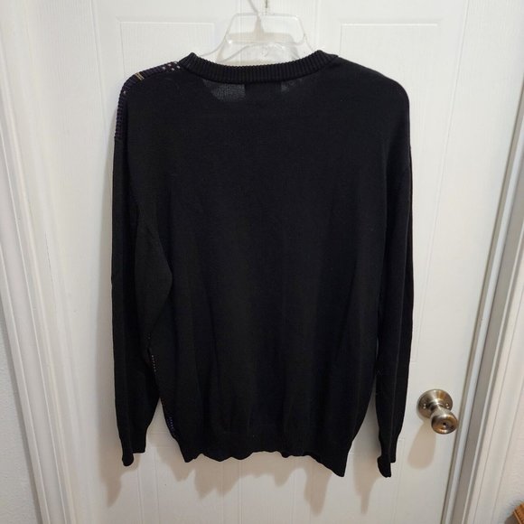 VTG Norm Thompson Black Rainbow Striped Coogi Style Grandpa Sweater Biggie Sz L - Picture 6 of 8